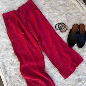 Gauzy 100% Linen Red Drawstring Pants